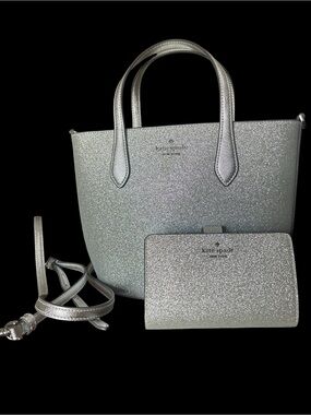Kate Spade Silver Glitter Tote and Wallet Set NWOT
